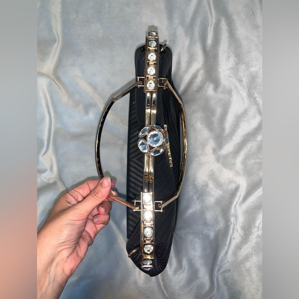 “Michael Kors” Black and Gold  rhinestone jumbo kiss clasp Women's handBag purse - Picture 8 of 10